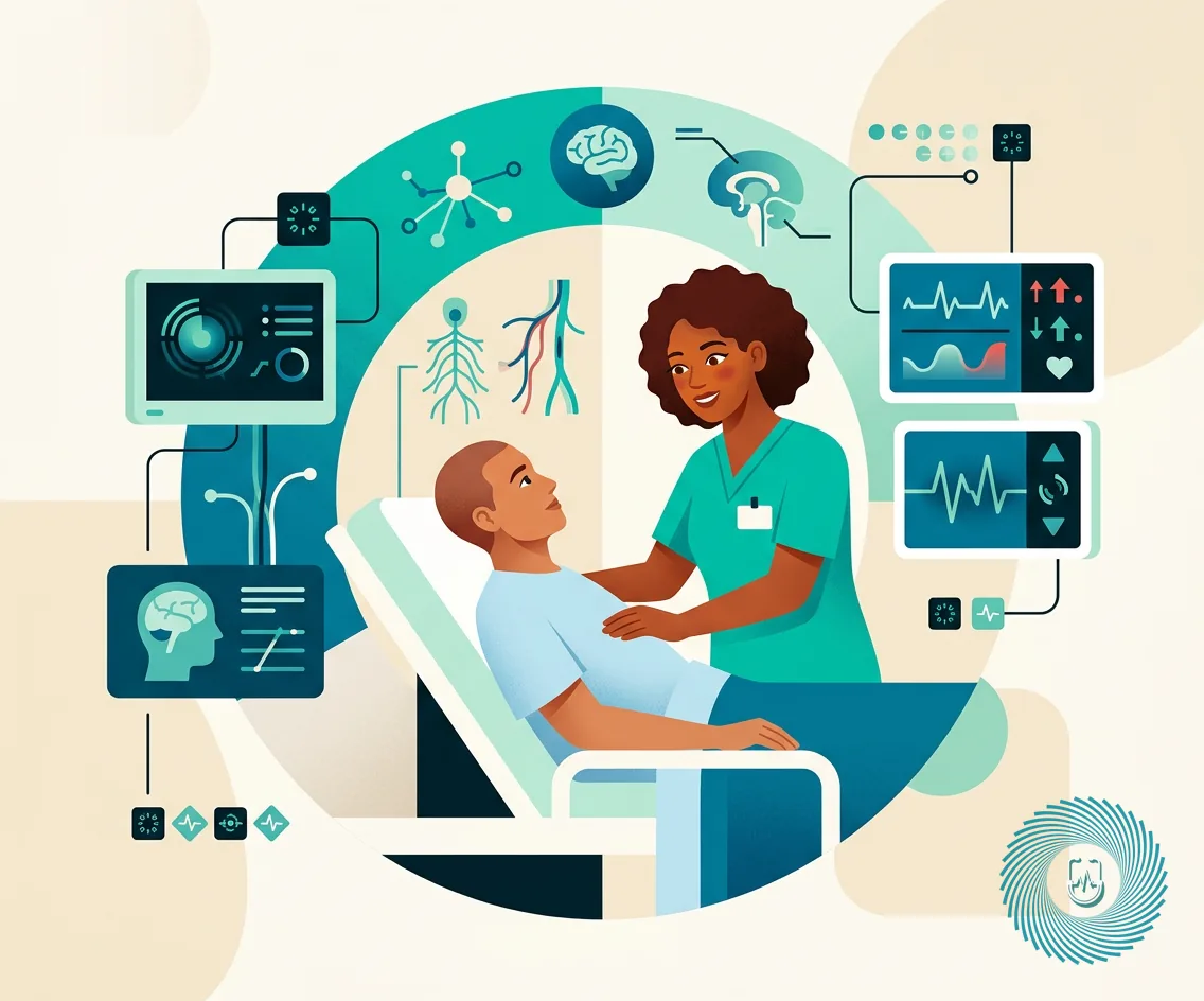Illustration of clinical cues and vital sign monitoring for autonomic dysreflexia management in nursing