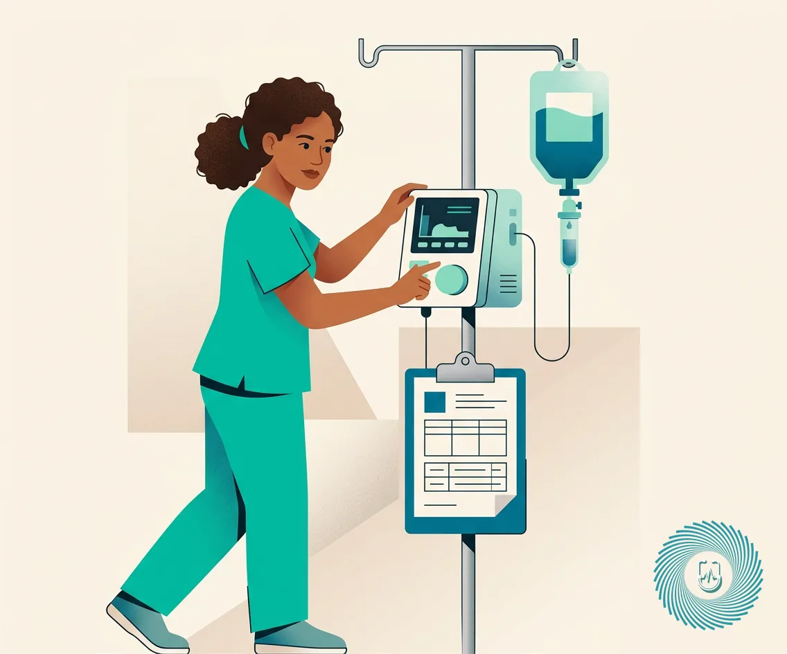Vector illustration representing clinical cues assessment during blood transfusion monitoring