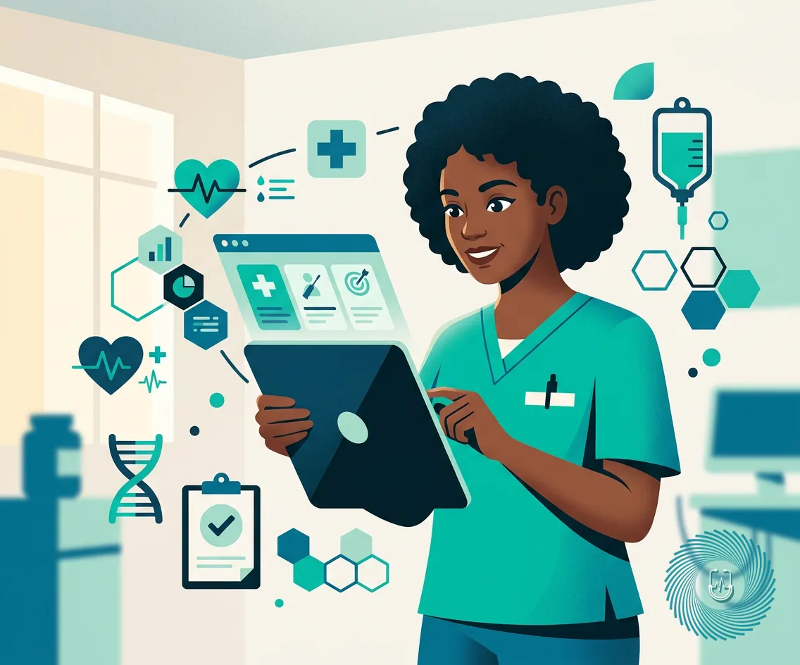 Vector illustration representing clinical judgment and generating solutions on a digital patient chart